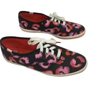 Keds Kate Spade New York Womens Black Leopard Print Lace Up Sneakers Size 8 US